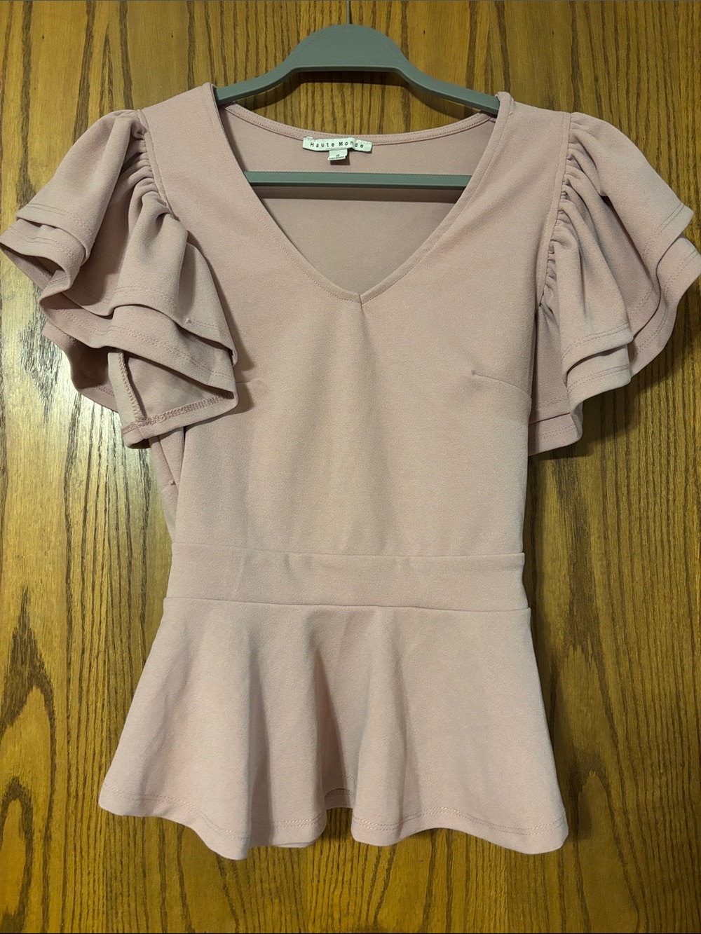 Mango Blush Pink Ruffled Peplum Blouse